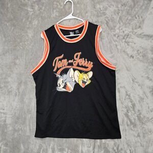 Tom and Jerry Tank Top Basket Ball Jersey‎ Men XL Black Orange Trim Shirt Retro